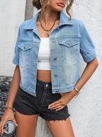 Women's Short-Sleeve Denim Jacket – Light Blue