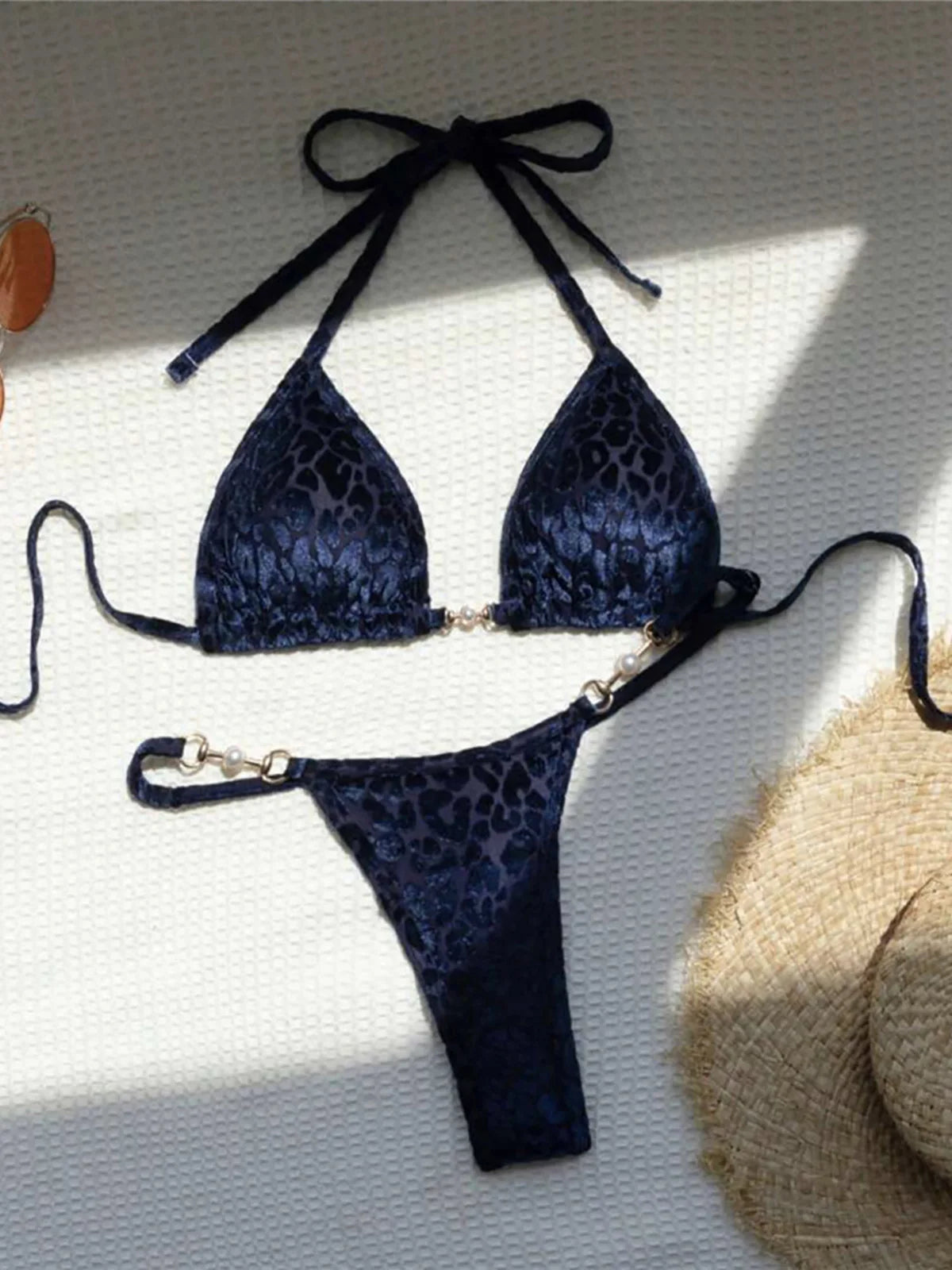 Leopard Pearl Thong Bikini