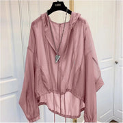Women's Hooded Summer Sun Protection Zipper Jacket Thin Loose Jacket Breathable Lightweight Clothes Sunscreen Clothing Green