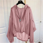 Women's Hooded Summer Sun Protection Zipper Jacket Thin Loose Jacket Breathable Lightweight Clothes Sunscreen Clothing Green