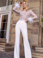Sequin Feather Wide-Leg Jumpsuit