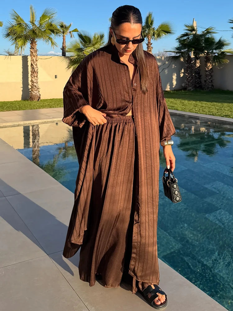 Striped Shirt & Wide-Leg Pants Set