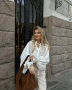 Cotton Button-Up Long-Sleeve Blouse