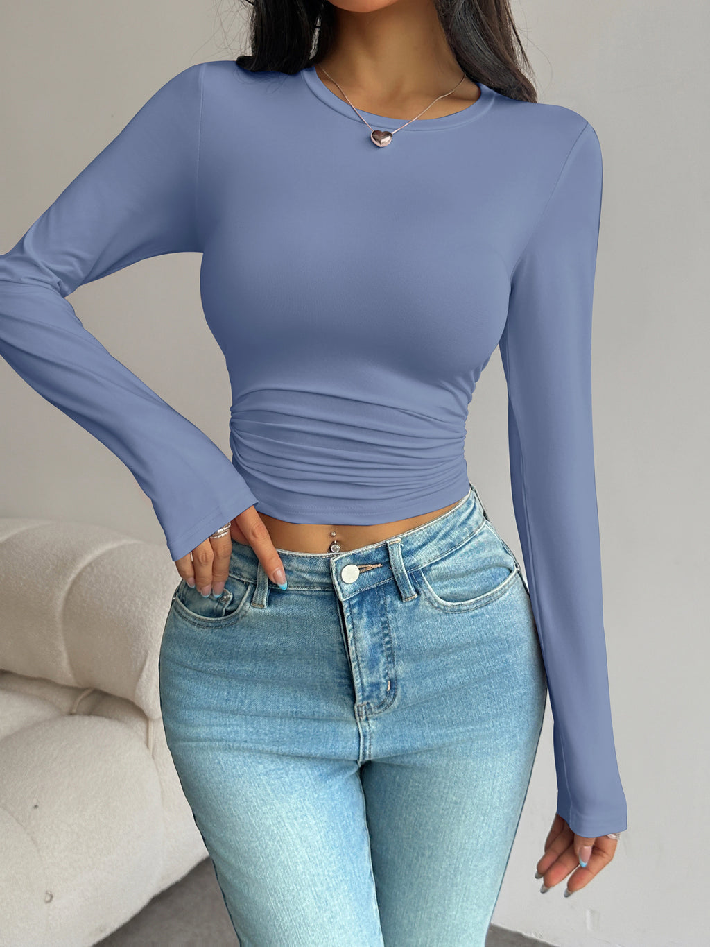 Long-Sleeve Slim-Fit Crop T-Shirt