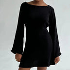 Bell-Sleeve Backless Knit Cover-Up