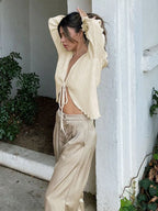 Pleated Flare-Sleeve Cardigan
