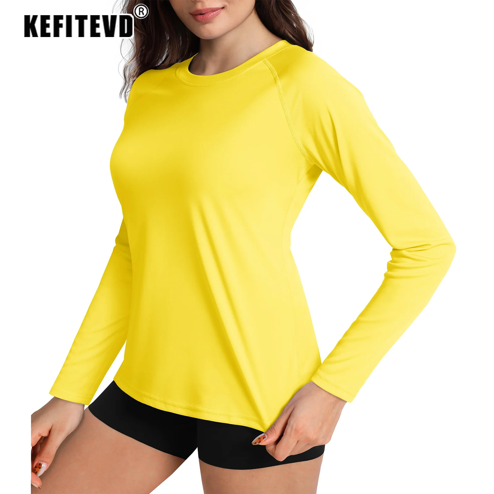 KEFITEVD Quick Dry Women's UPF 50+ Long Sleeve T-Shirts Skin Sun/UV Protection Breathable Lightweight Swim Outdoor Hiking Shirts