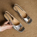 Leather Square-Toe Slingback Heels