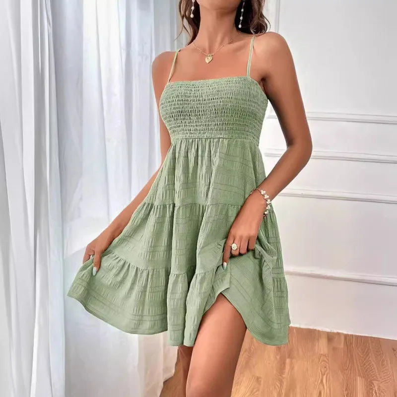 Smocked Tiered Swing Mini Dress