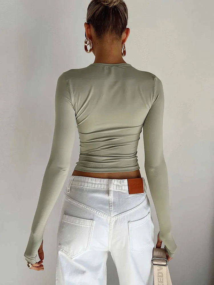 Thumbhole Long-Sleeve Crop Top