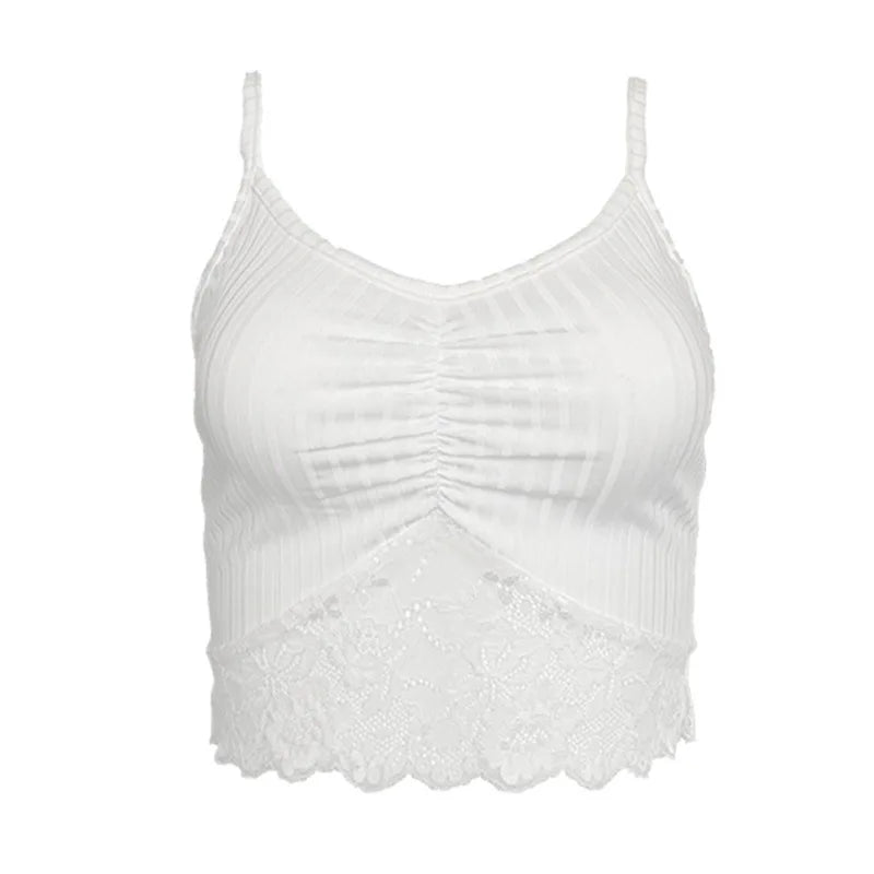 Lace Pleated V-Neck Tank Top