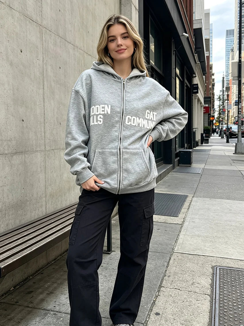 Hidden Hills Oversized Zip Hoodie in Black by Aurelia Sun