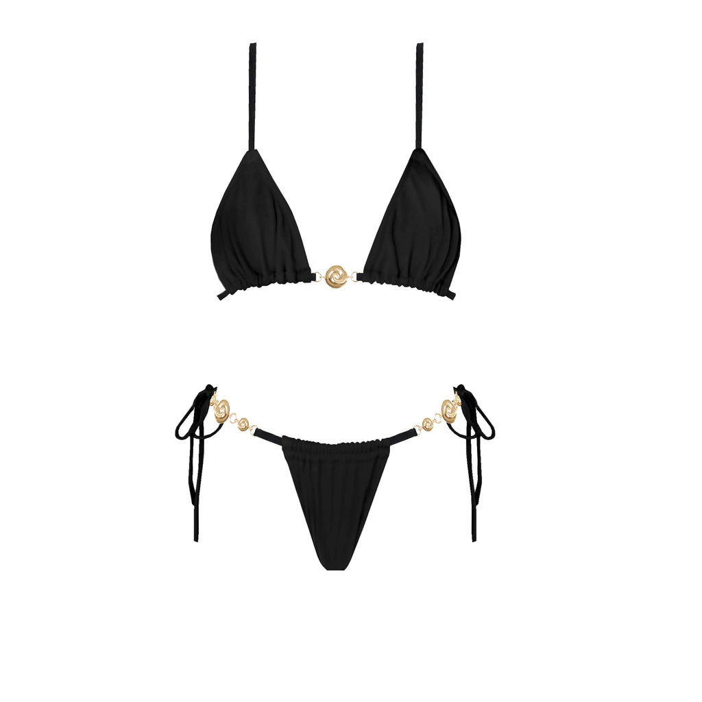 Button-Detail Bikini & Lace Skirt Set
