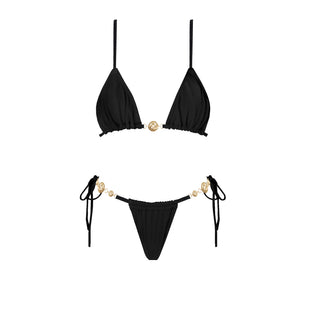 Button-Detail Bikini & Lace Skirt Set