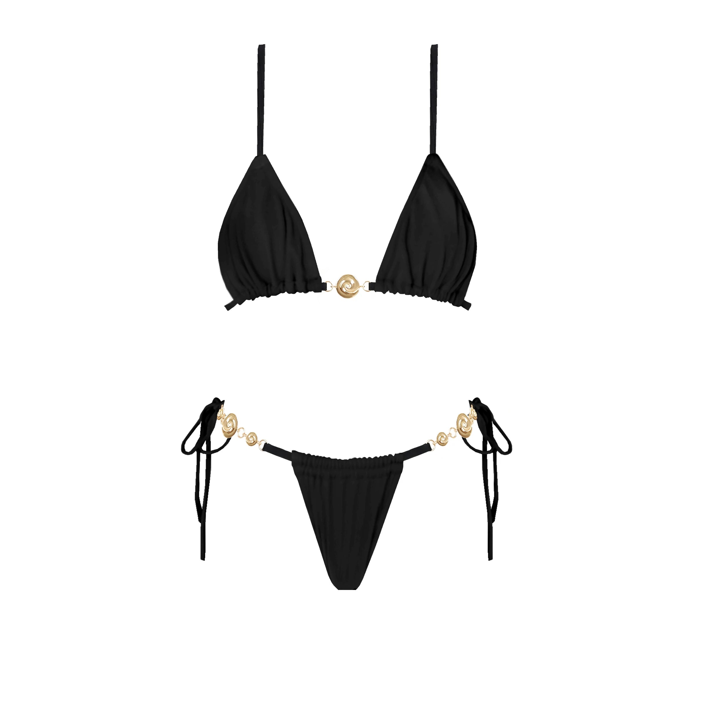 Button-Detail Bikini & Lace Skirt Set