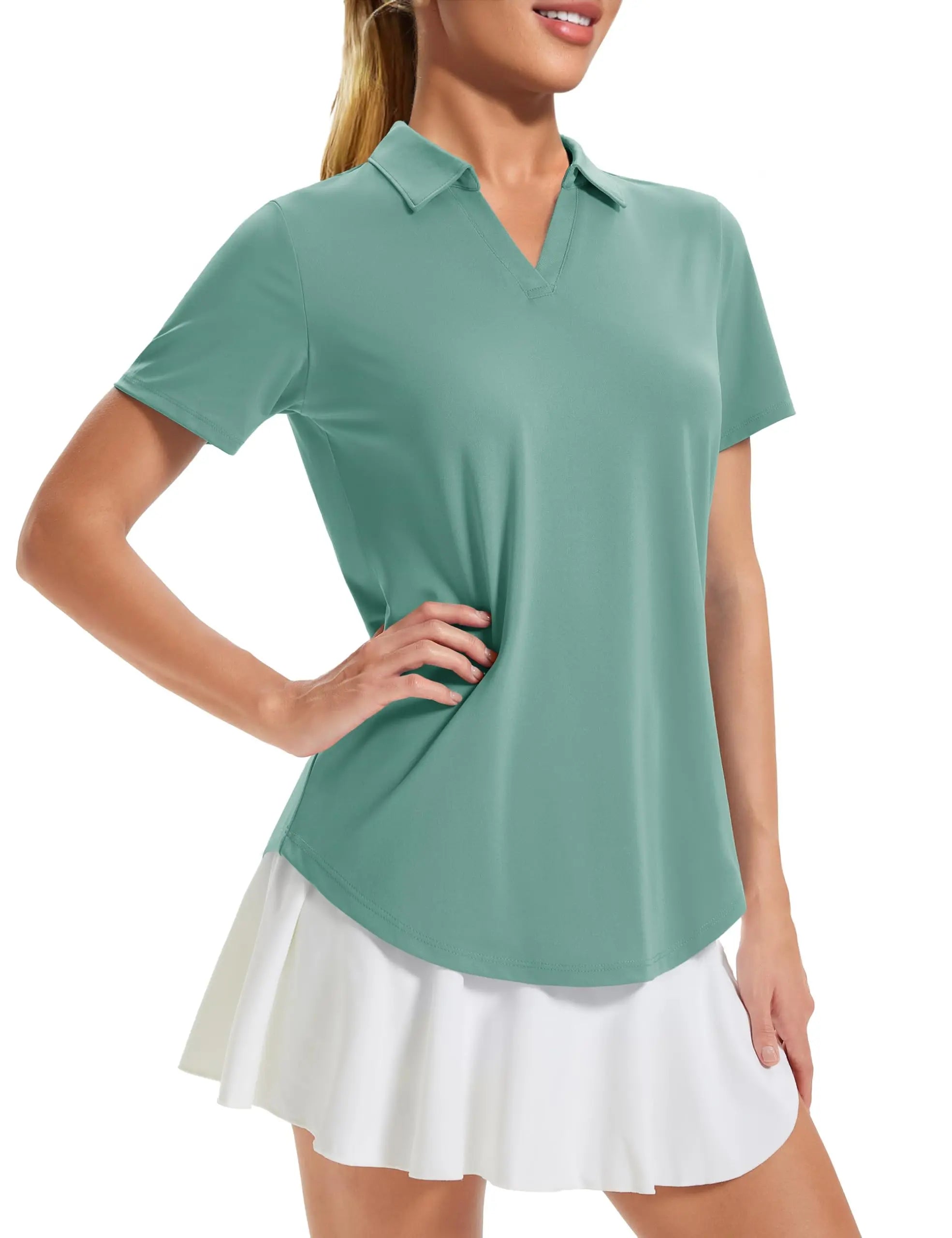 TACVASEN Womens UPF 50+ Sun Protection Golf Polo Shirts Short Sleeve V-Neck Curved Hem Tennis Tops Moisture Wicking Shirts