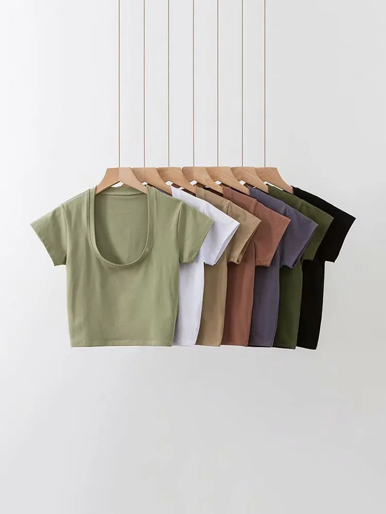 U-Neck Fitted Crop Tee