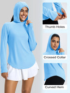 TACVASEN Womens UPF50+Sun Protection Crossed Collar Hoodie SPFUV Shirt Long Sleeve Quick Dry Shirt with Ponytail Hole Thumb Hole