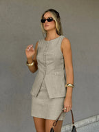 Linen Vest & Mini Skirt Set