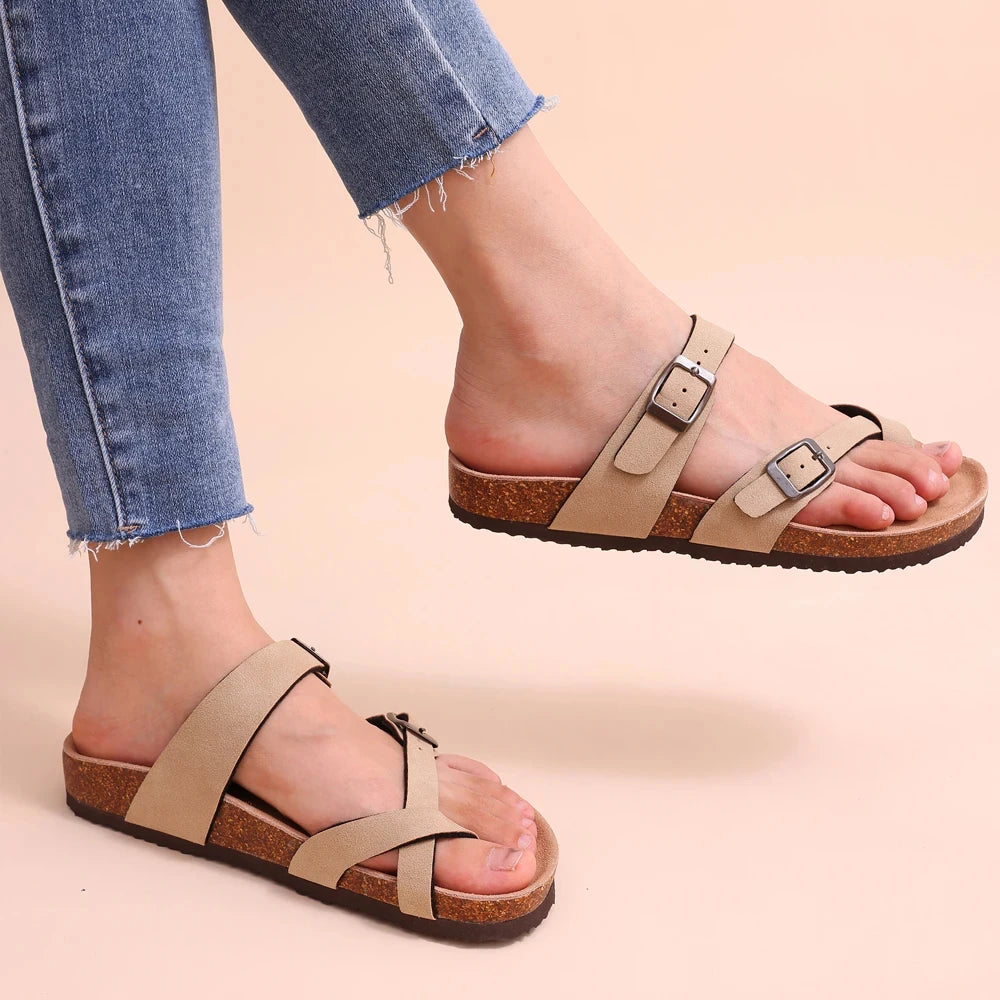 Adjustable Buckle Suede Mules