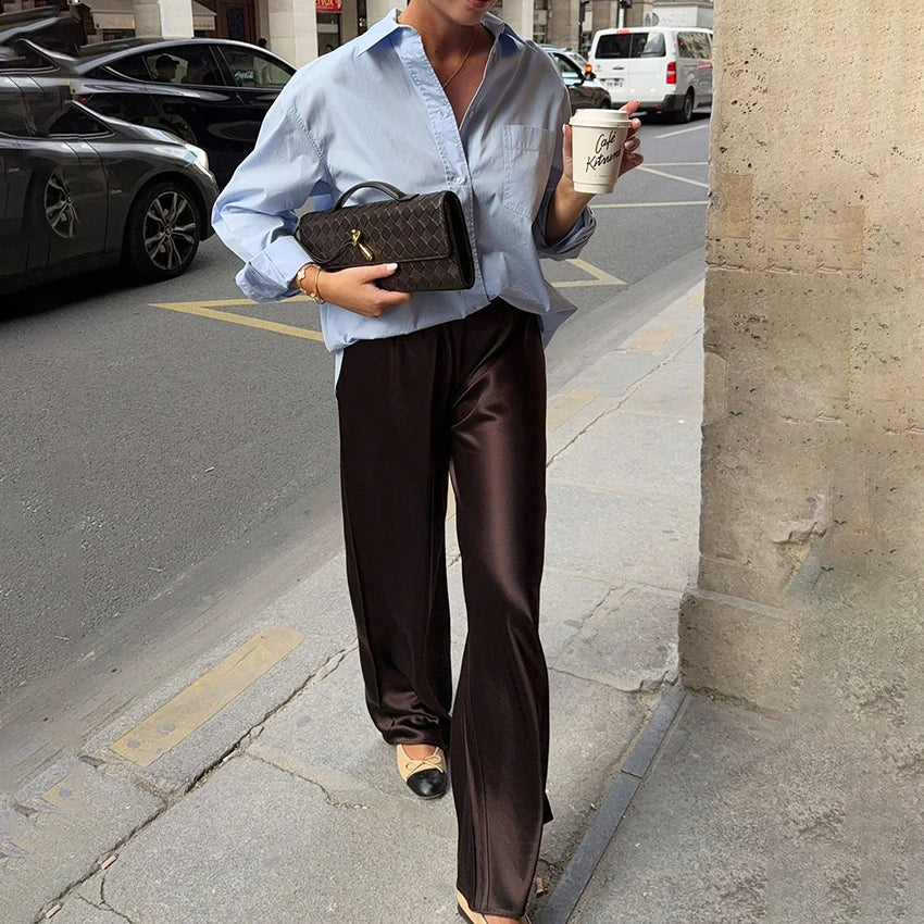 Lustre High-Waist Wide-Leg Trousers