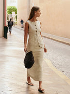 Linen Vest & High-Waist Skirt Set