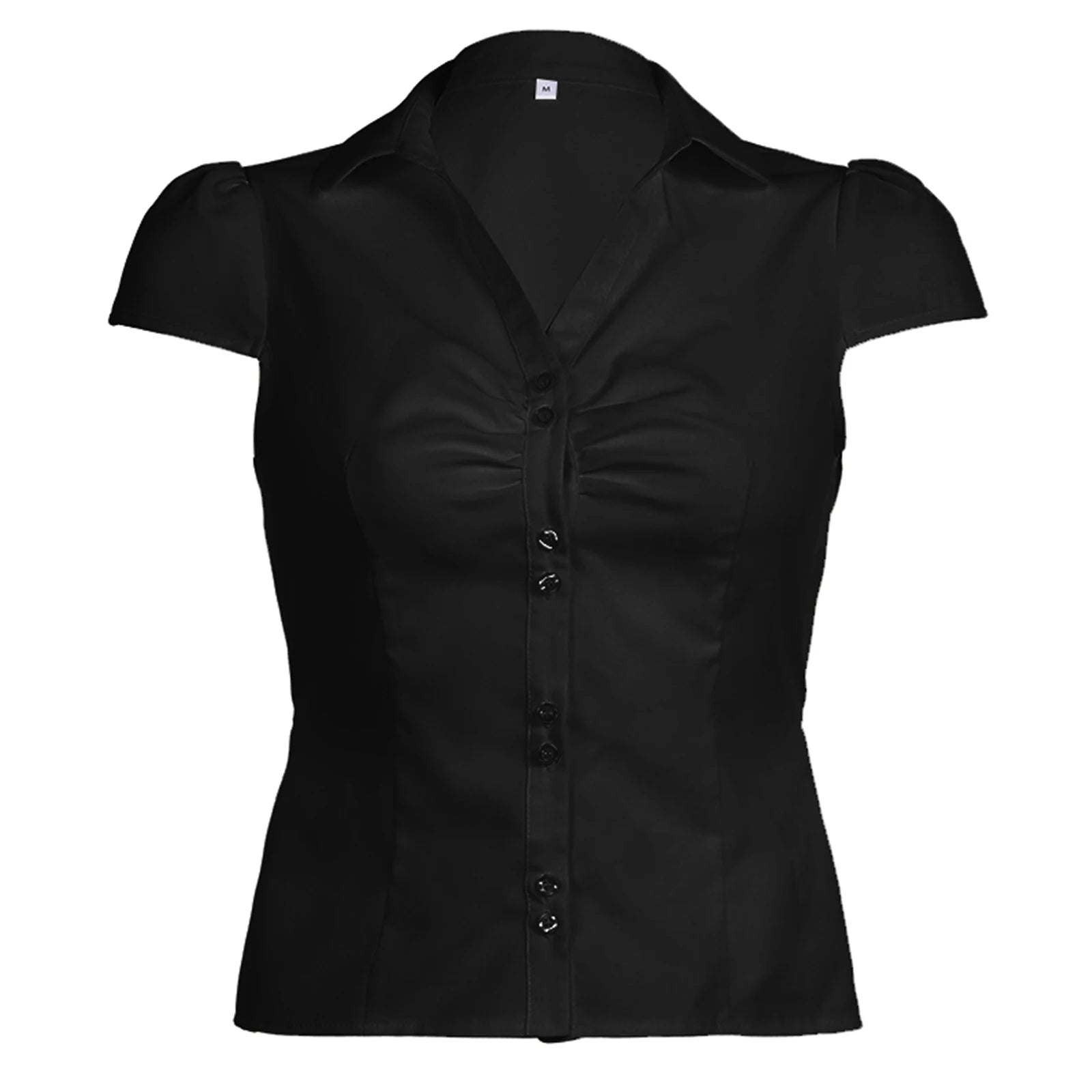 Button-Up Short-Sleeve Cropped Blouse