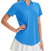 TACVASEN Womens UPF 50+ Sun Protection Golf Polo Shirts Short Sleeve V-Neck Curved Hem Tennis Tops Moisture Wicking Shirts
