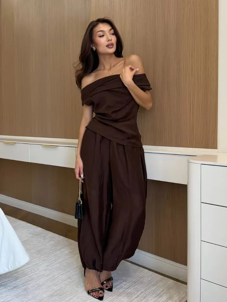 One-Shoulder Top & Wide-Leg Pants Set