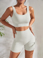 Aurelia Sun Ribbed Crop Top & Shorts Set – White – image 3