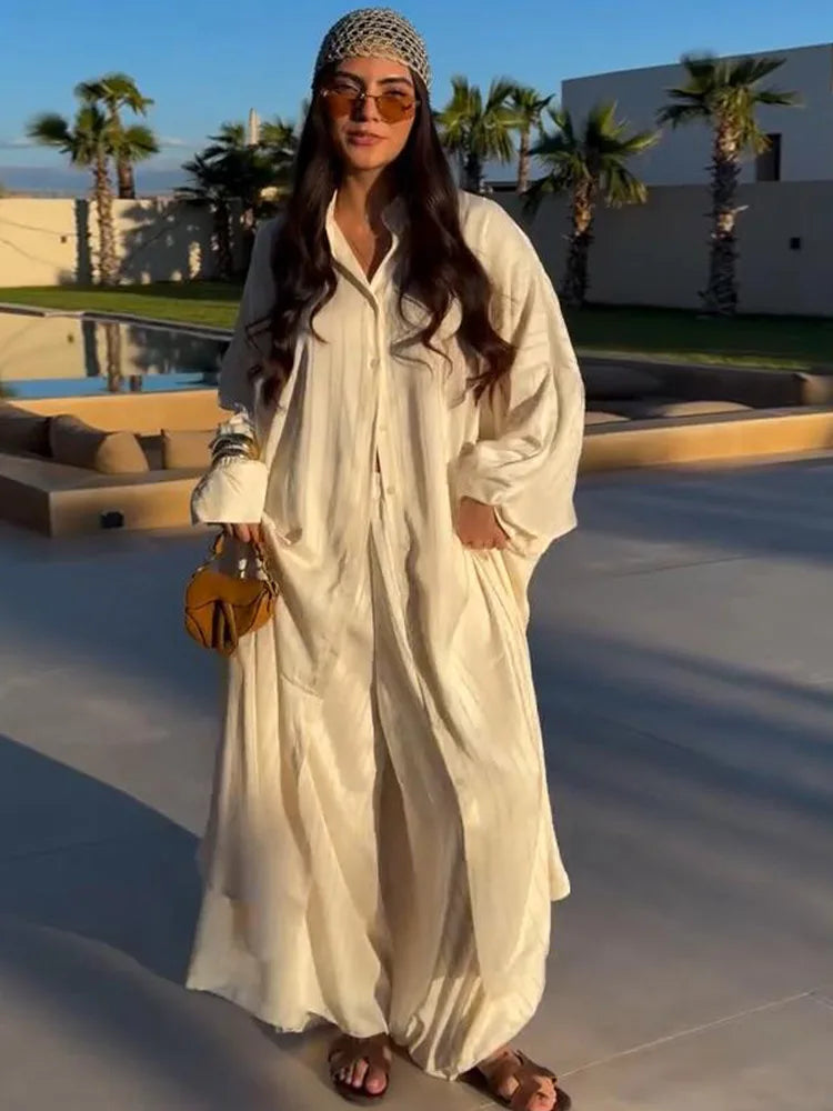 Striped Shirt & Wide-Leg Pants Set