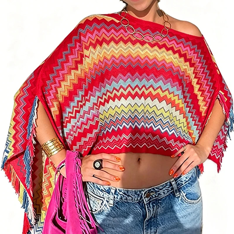 Open-Knit Asymmetric Beach Cover-Up