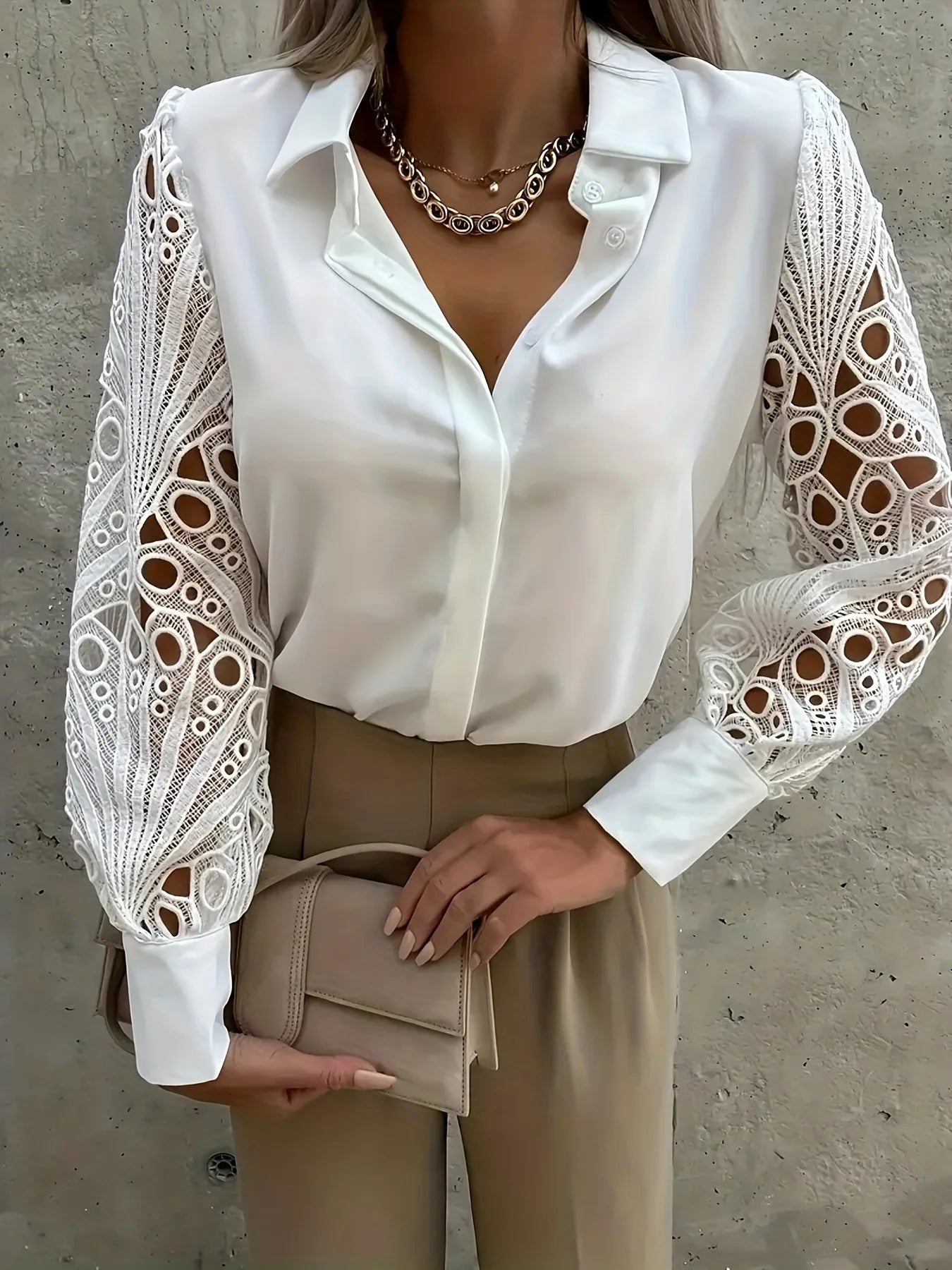 Marina Chiffon V-Neck Long-Sleeve Blouse