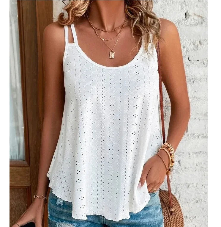 Aurelia Sun Boho Hollow-Out Camisole Top – Black