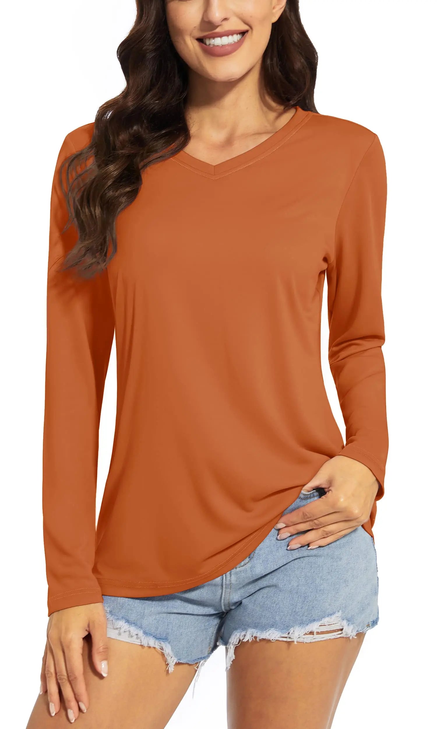 TACVASEN Summer UPF 50+ Long Sleeve T-Shirts Womens Sun Protection V Neck Fashion Tee Shirts Quick Dry Outdoor Hiking Pullover