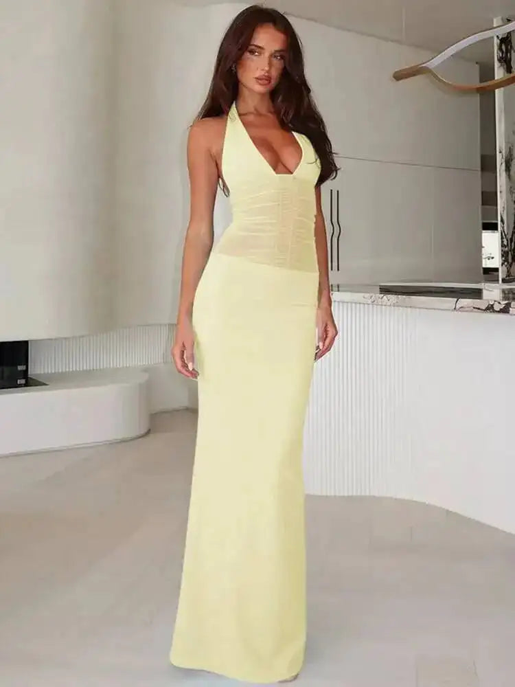 Backless Mesh Maxi Dress