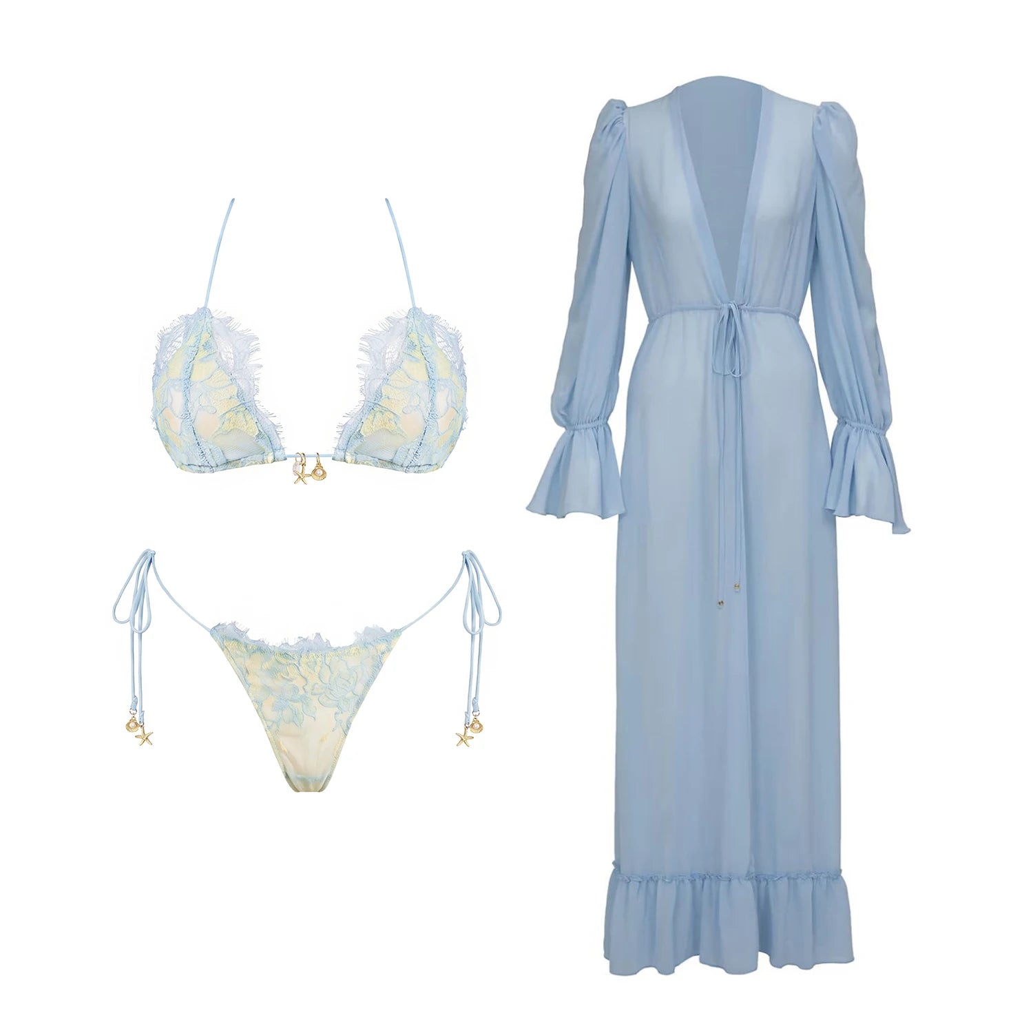 Lace Three-Piece Bikini Cover-Up Set