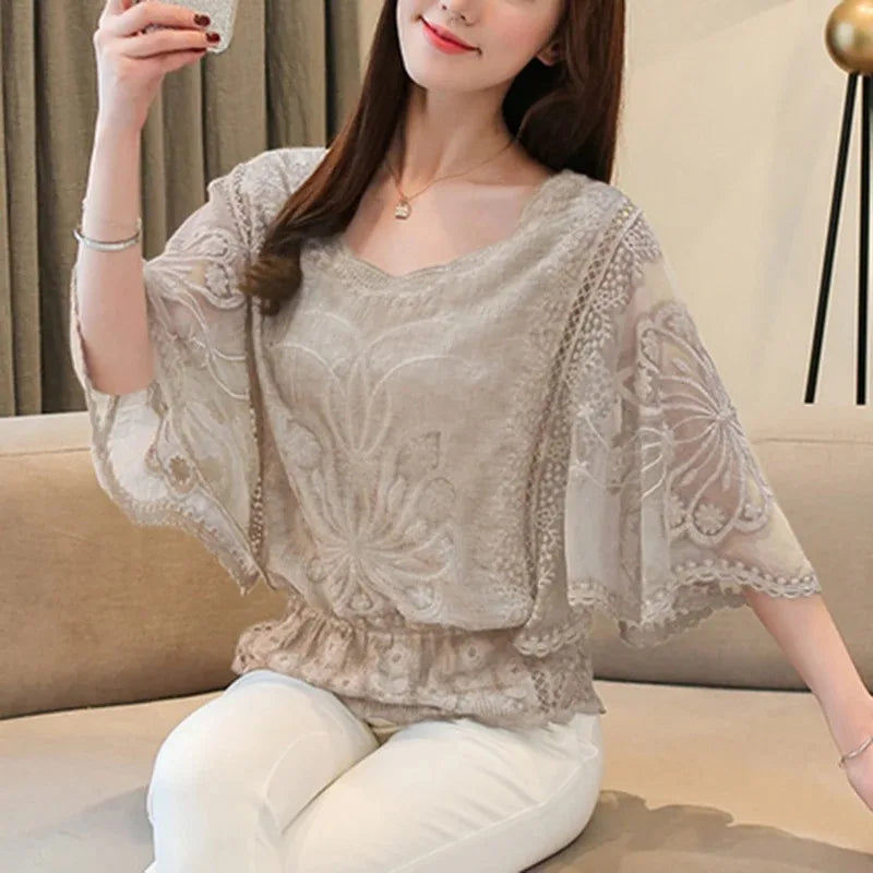 Chiffon Floral Lace Blouse