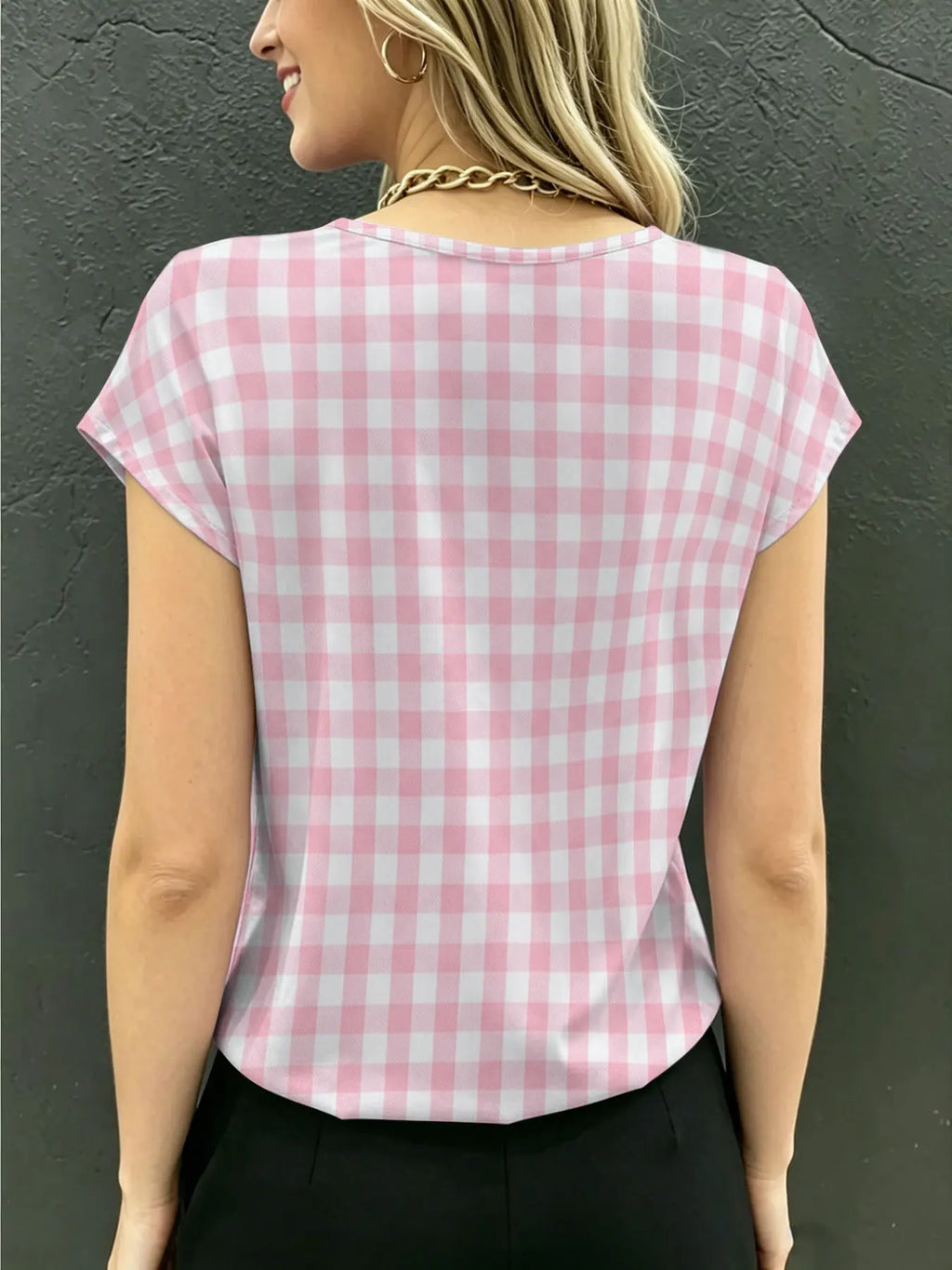 Printed Short-Sleeve Slim-Fit Blouse