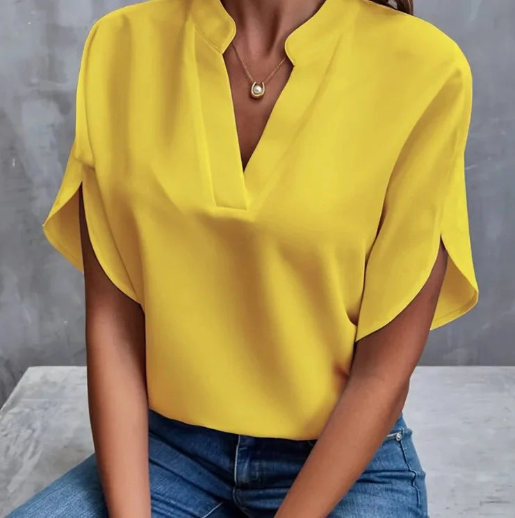 V-Neck Short-Sleeve Relaxed Blouse