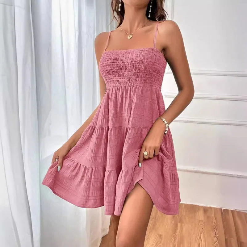 Smocked Tiered Swing Mini Dress