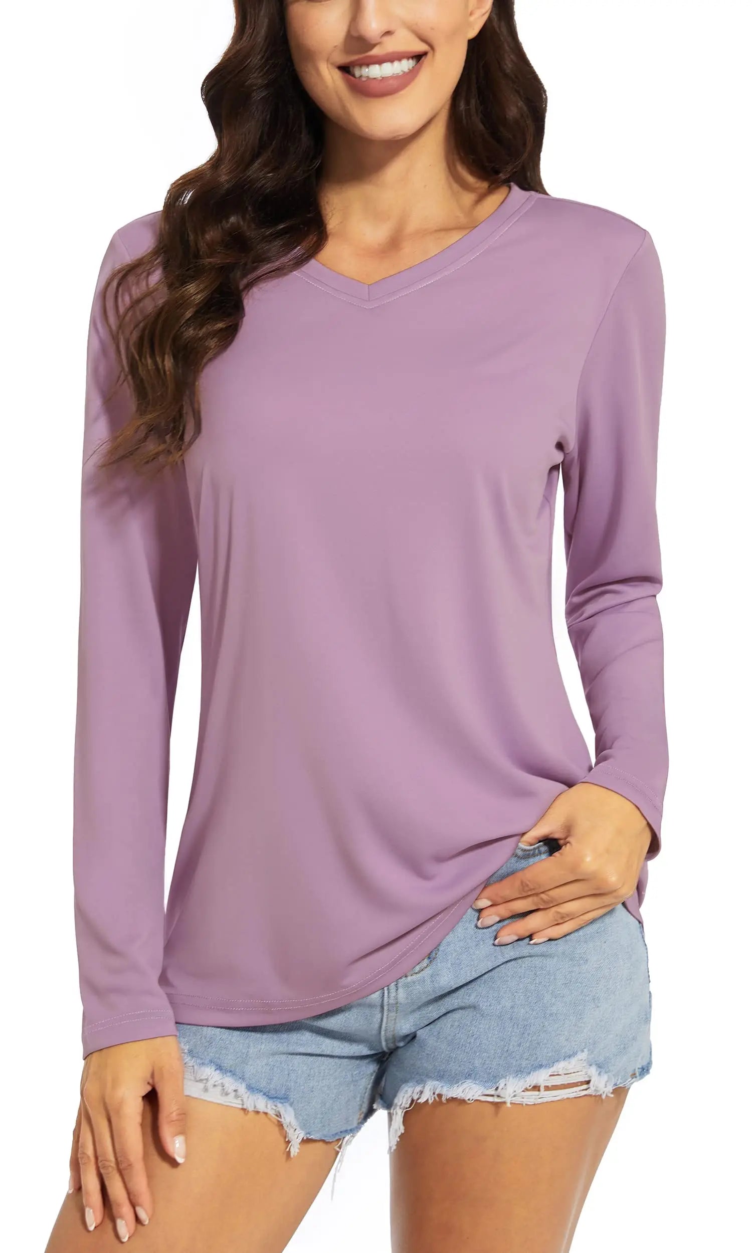 TACVASEN Summer UPF 50+ Long Sleeve T-Shirts Womens Sun Protection V Neck Fashion Tee Shirts Quick Dry Outdoor Hiking Pullover