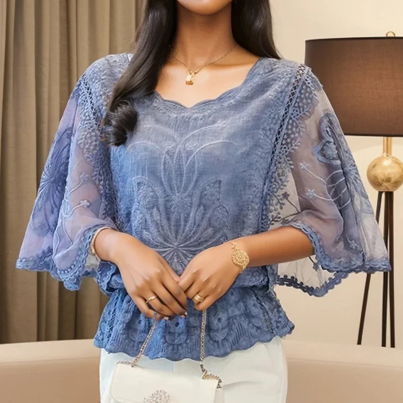 Chiffon Floral Lace Blouse