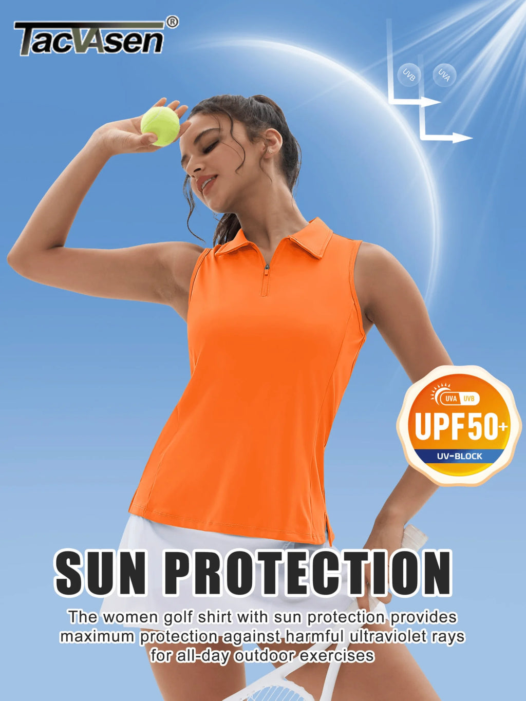 TACVASEN UPF50+ Quick Dry Polo Shirts Womens Summer Golf Sleeveless Workout Tees Sun UV Protection Outdoor Fitness Gym Tank Tops