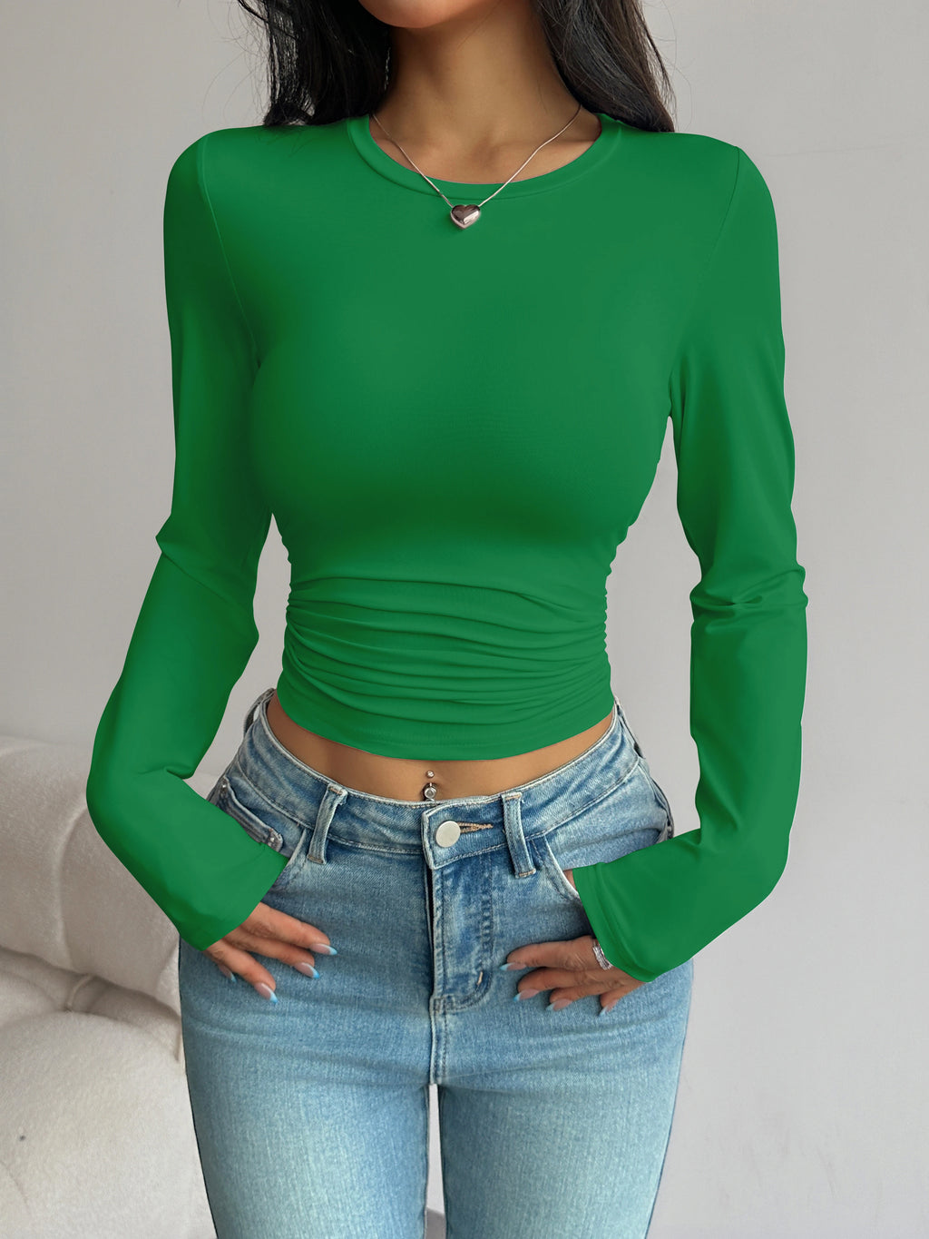 Long-Sleeve Slim-Fit Crop T-Shirt