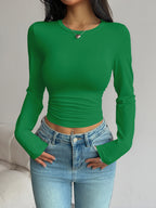 Long-Sleeve Slim-Fit Crop T-Shirt