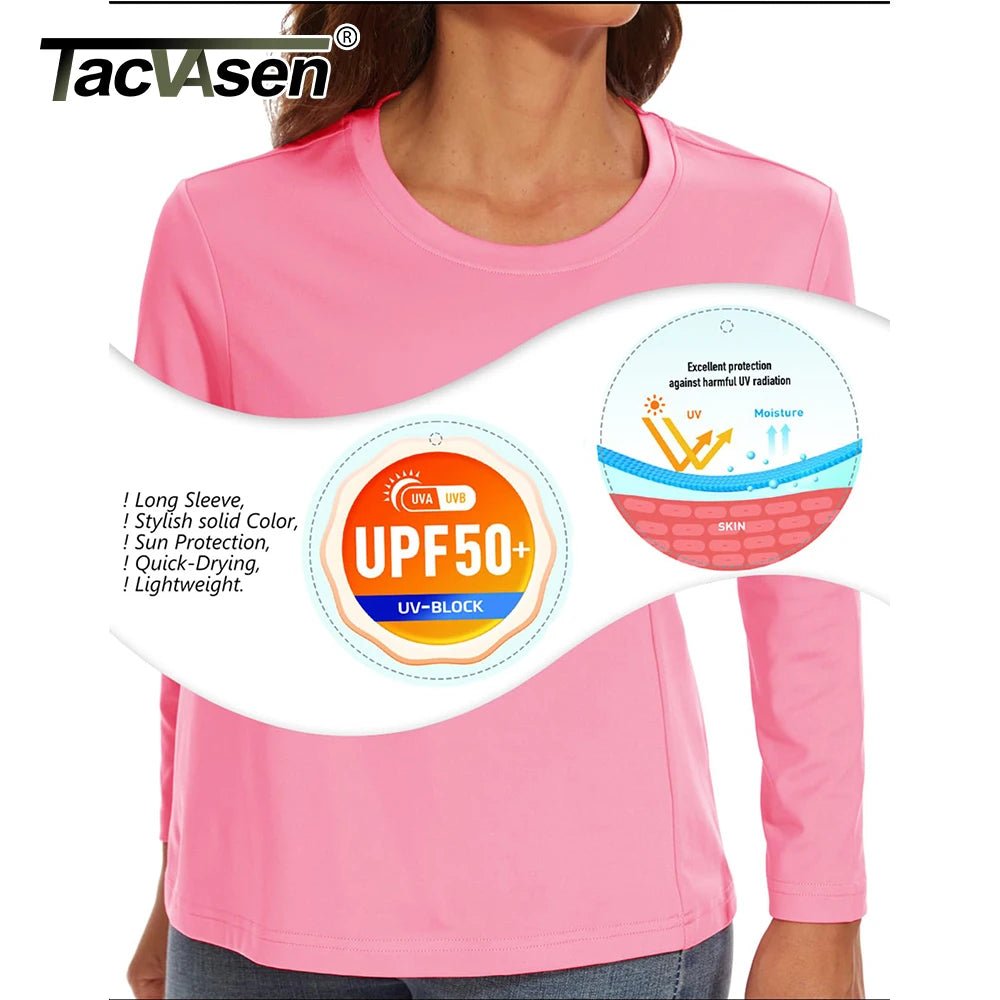 TACVASEN Summer UPF 50+ Long Sleeve Quick Dry High Elastic T-shirts Womens UV/Sun Protection Tee Shirts Hiking Swim Tops Outdoor