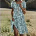 Printed Round-Neck Midi Dress