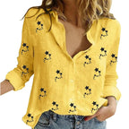 Cotton-Linen Button-Up Long-Sleeve Blouse