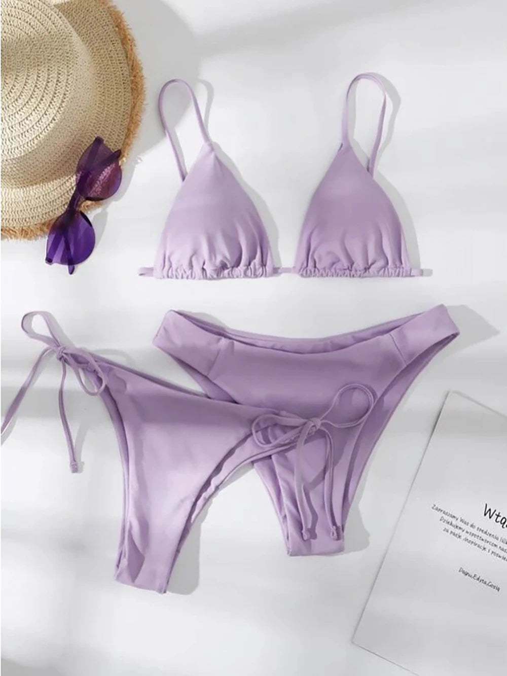 Halter Three-Piece Tie-Side Bikini Set